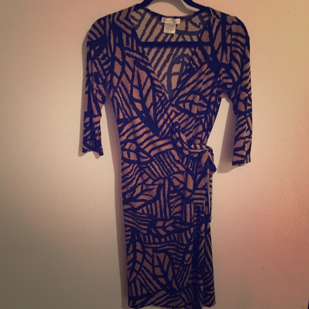 Brown and Black Midi Wrap Dress - Women